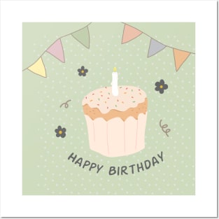 Cute Happy Birthday Cartoon Image Posters and Art